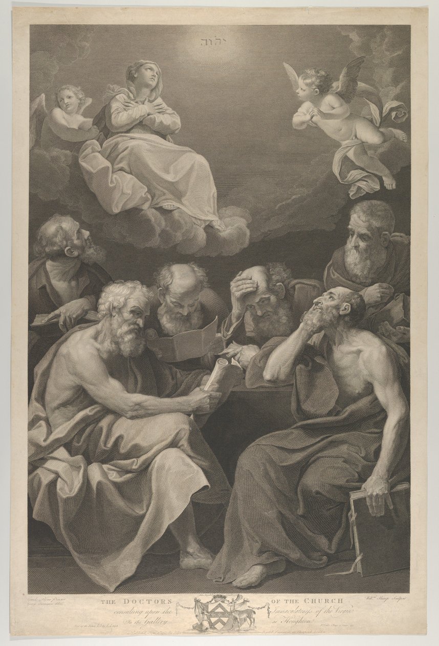 The doctors of the church consulting books and documents and contemplating the Virgin, 1785 by William Sharp