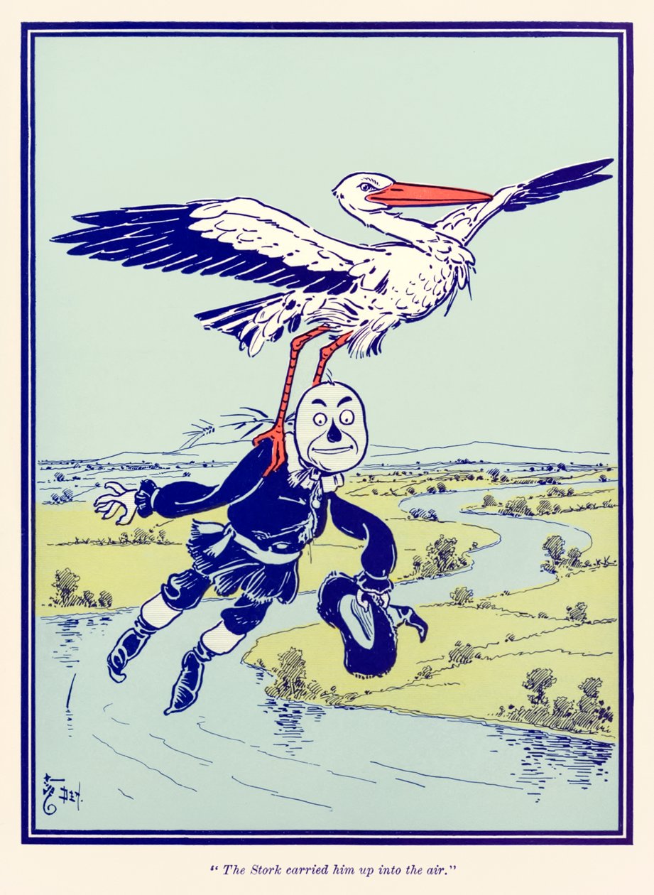 The Stork carried him up into the air. from The Wonderful Wizard of Oz by L. Frank Baum by William Wallace Denslow