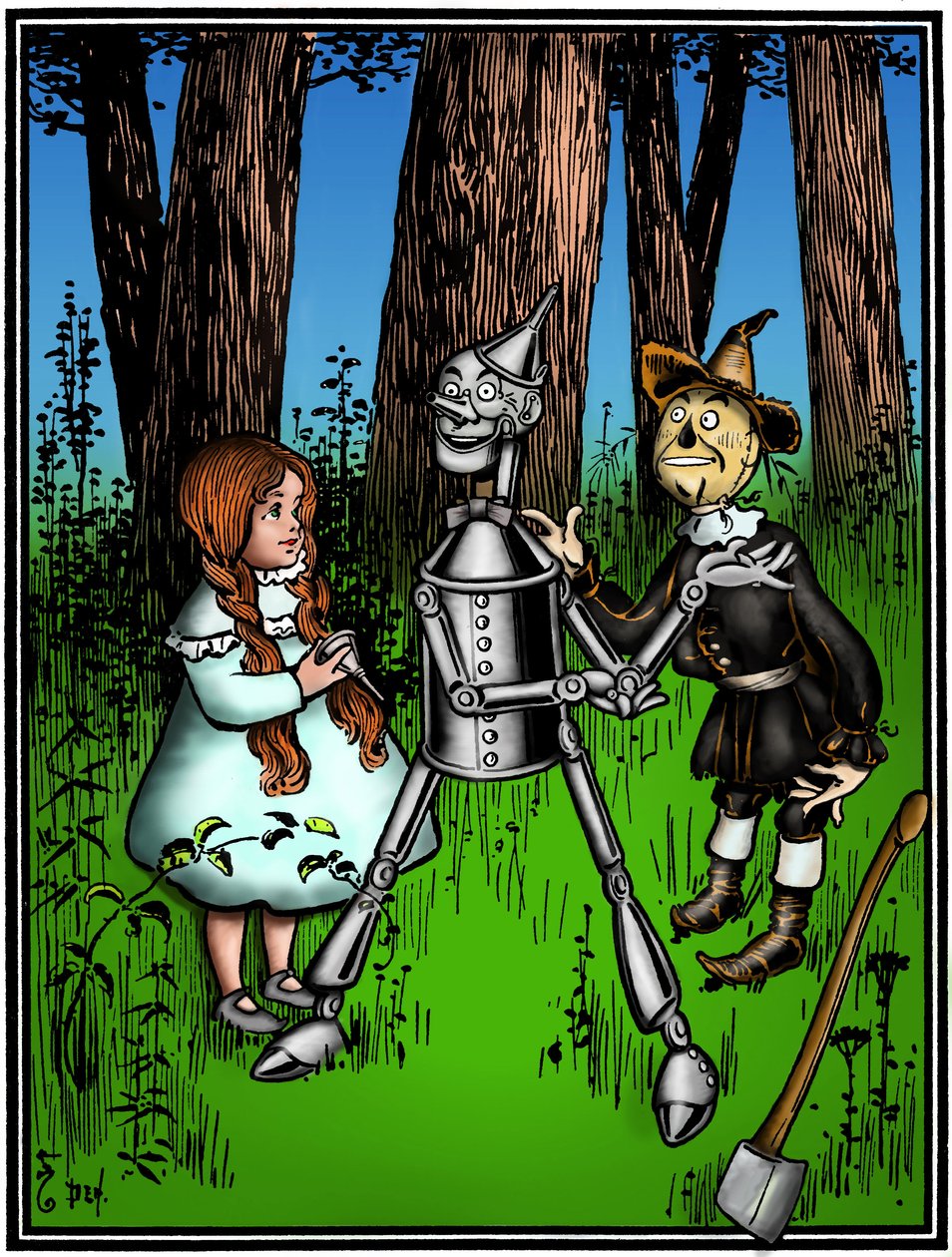 The Wizard of Oz - Illustration by William Wallace Denslow - Dorothy Assisted by the Scarecrow by William Wallace Denslow