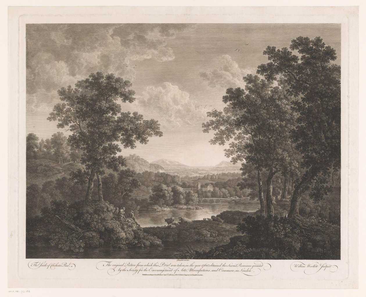 Landscape with Shepherds and Cattle by a Lake by William Woollett