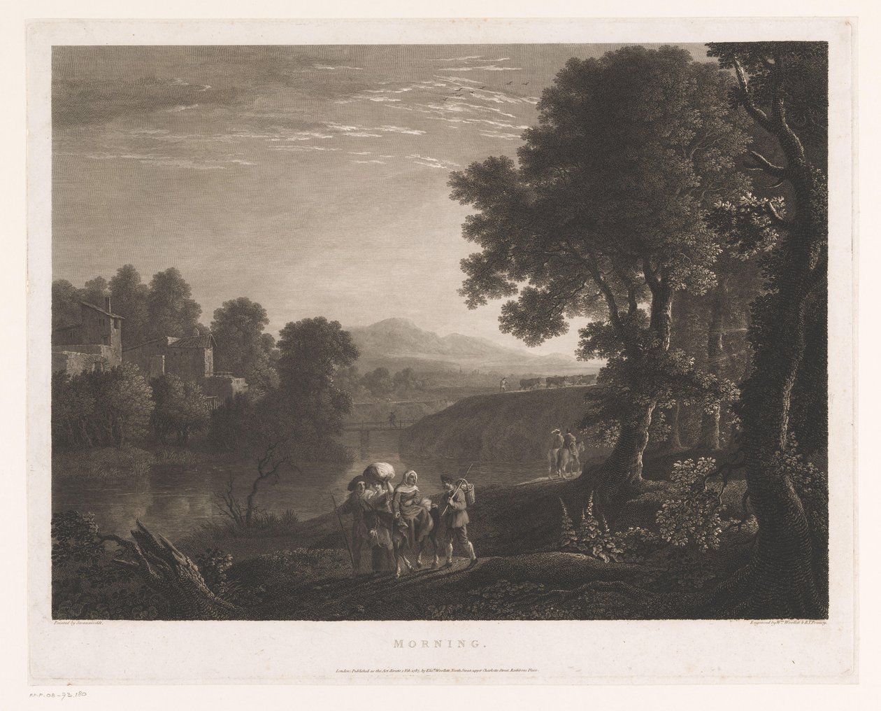 Landscape with Shepherds and Woman on Mule by a River by William Woollett