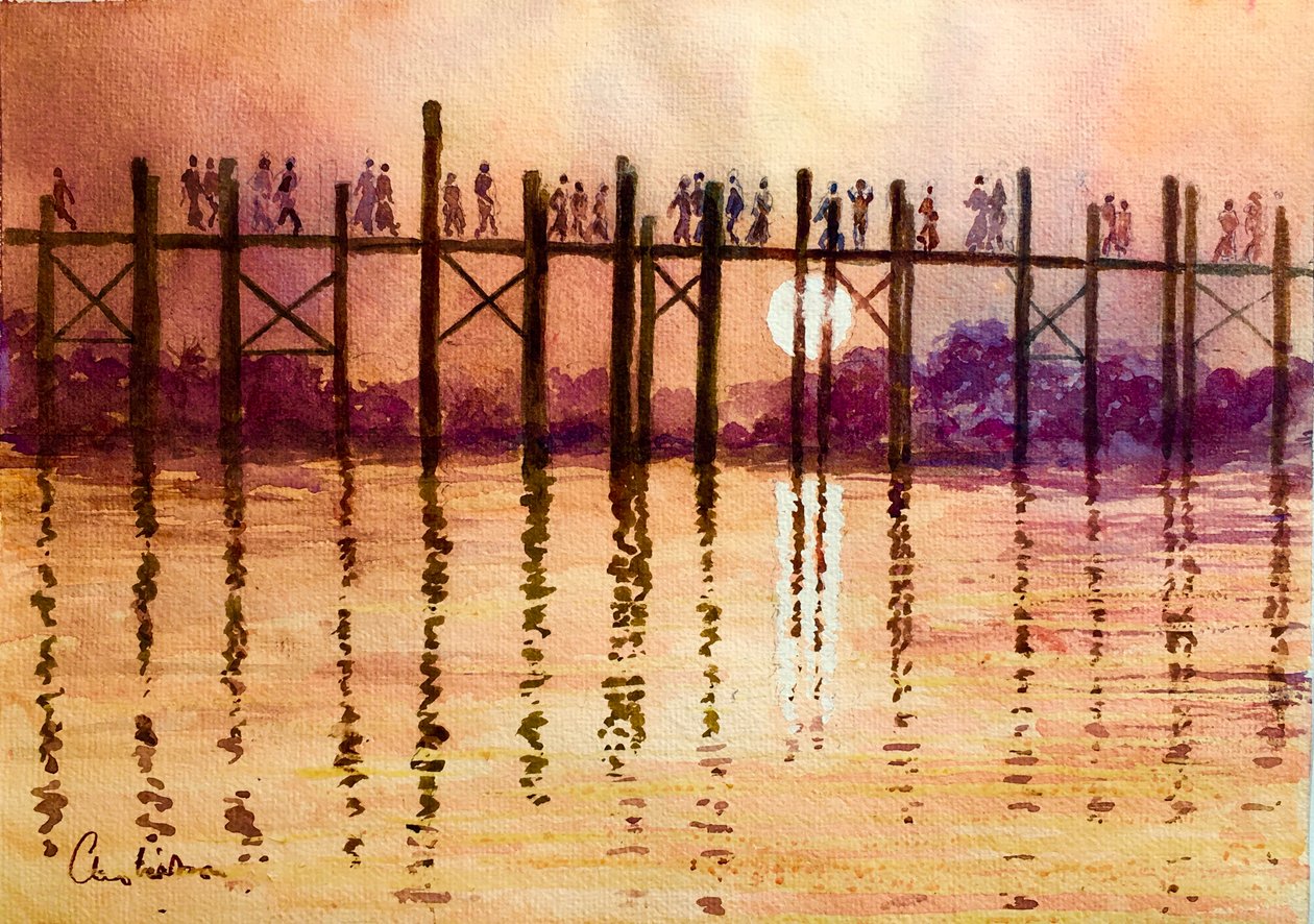 993 Rush Hour on the U Bein Bridge, Mandalay by Wilson Clive