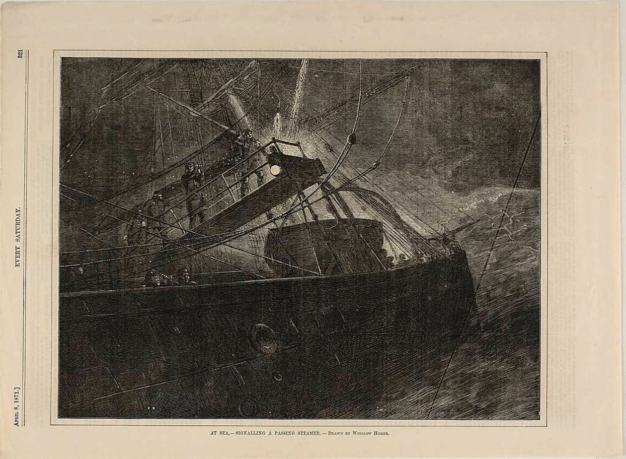 At Sea—Signalling a Passing Steamer by Winslow Homer
