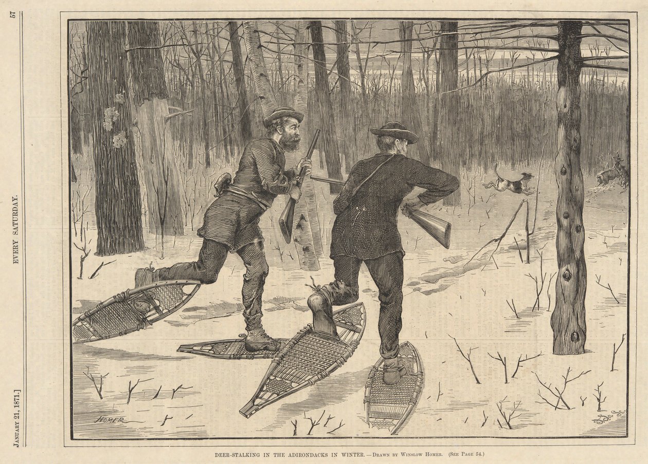 Deer-Stalking in the Adirondacks in Winter, from Every Saturday, January 21, 1871 by Winslow Homer