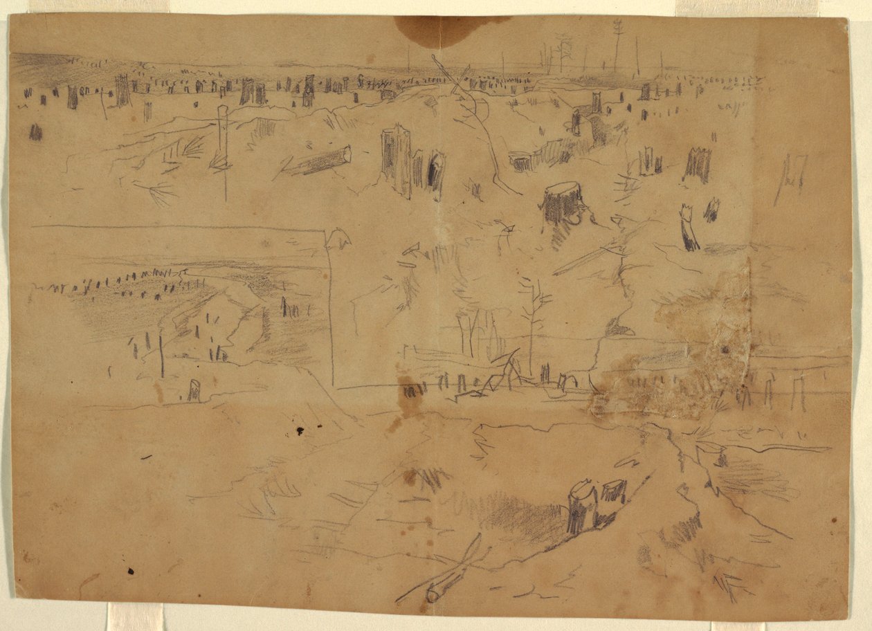 Studies of a Battlefield with Tree Stumps and Blasted Tree Trunks, Petersburg, Virginia, 1864 by Winslow Homer