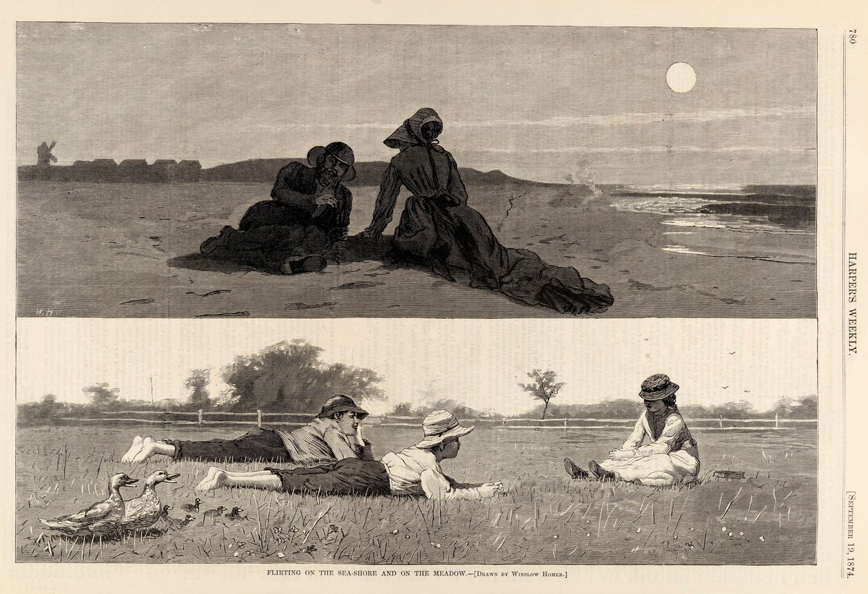 Flirting on the Sea-Shore and on the Meadow by Winslow Homer