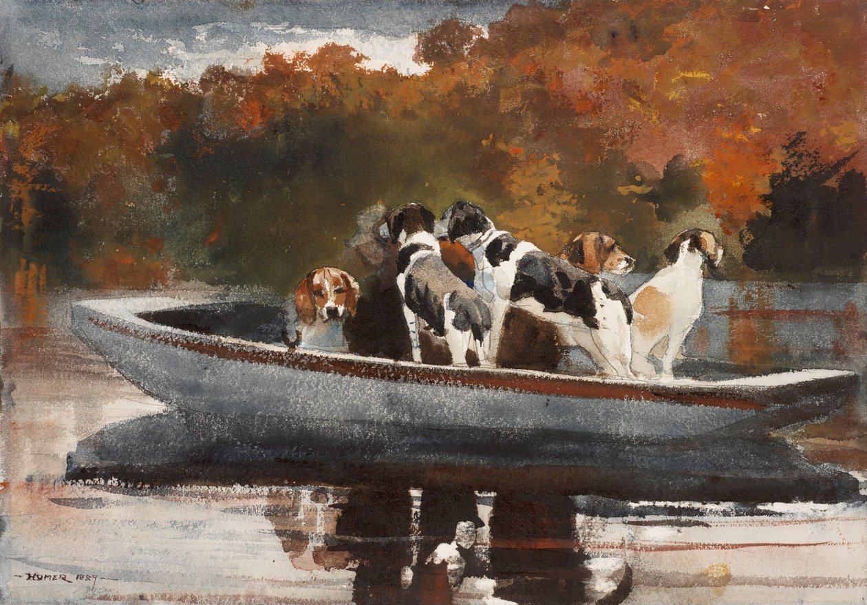 Hunting Dogs in Boat (Waiting for the Start) by Winslow Homer