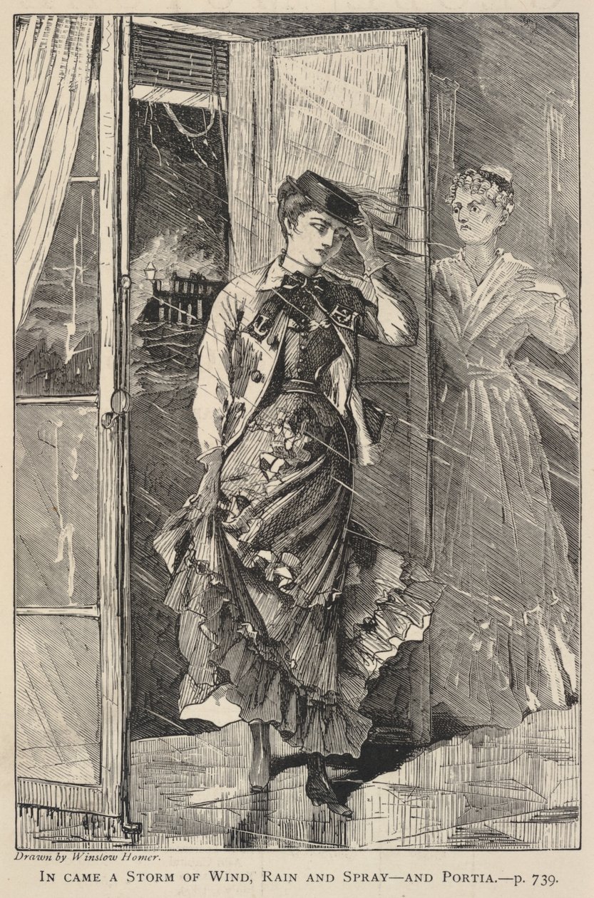 In Came a Storm of Wind, Rain and Spray--and Portia, from The Galaxy, December 1869 by Winslow Homer