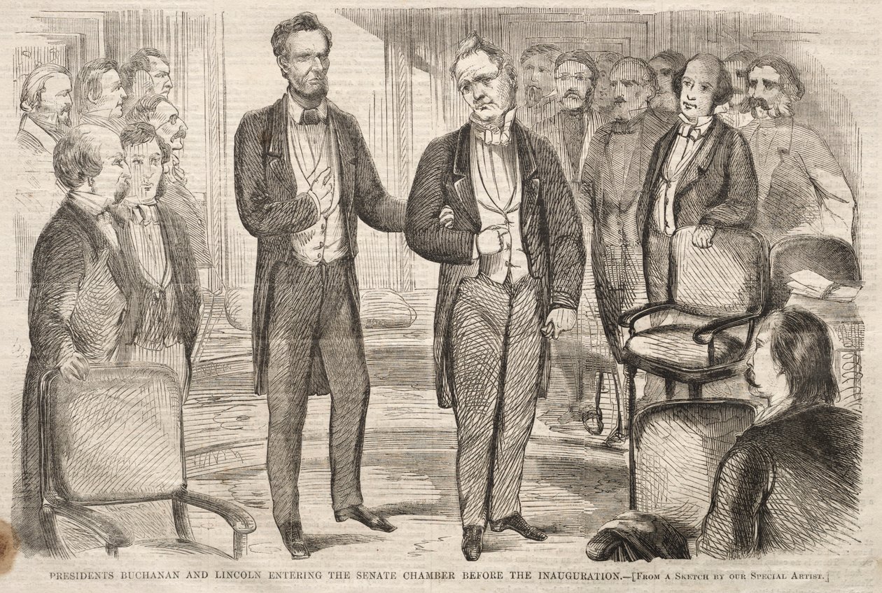 Presidents Buchanan and Lincoln Entering the Senate Chamber before the Inauguration by Winslow Homer
