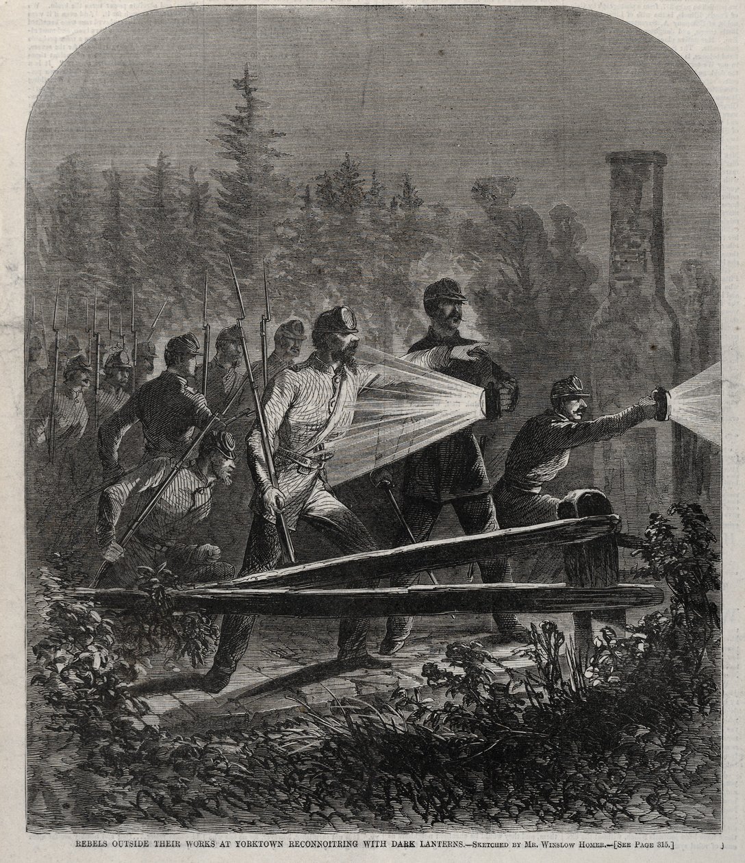 Rebels Outside Their Works at Yorktown Reconnoitering with Dark Lanterns, 1862 by Winslow Homer