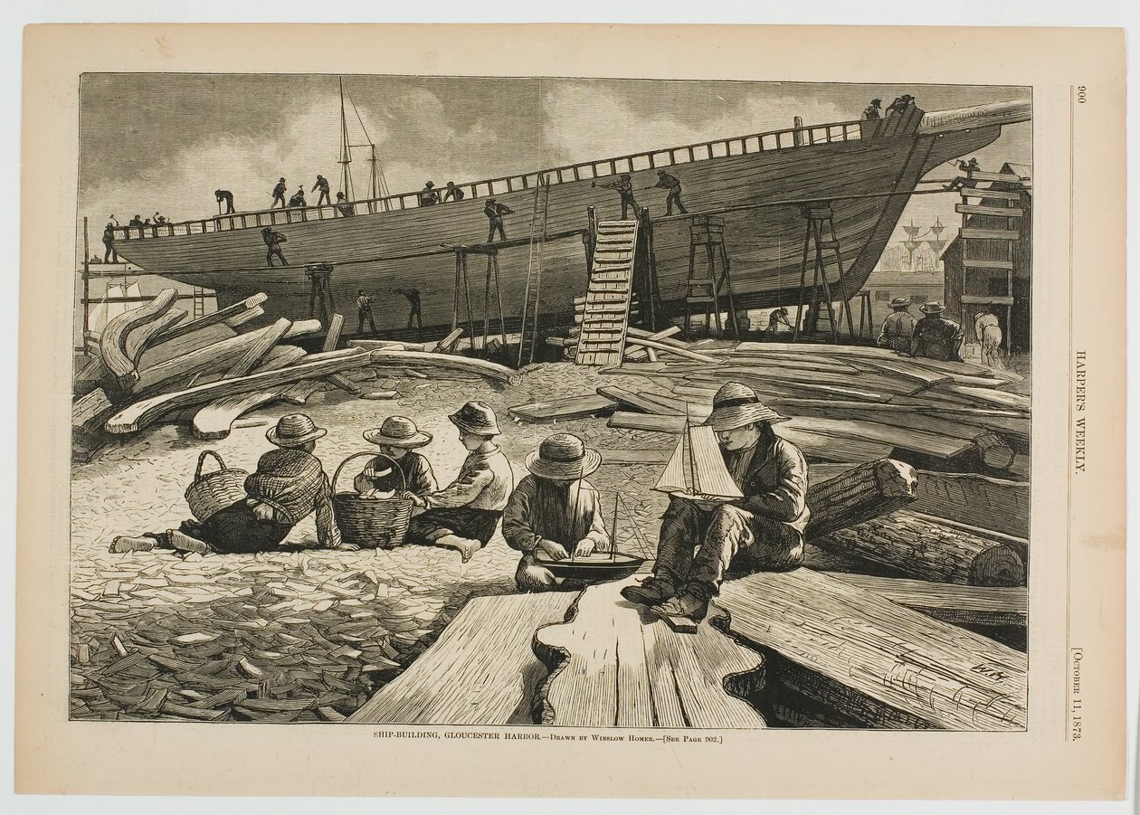 Ship Building, Gloucester Harbor by Winslow Homer