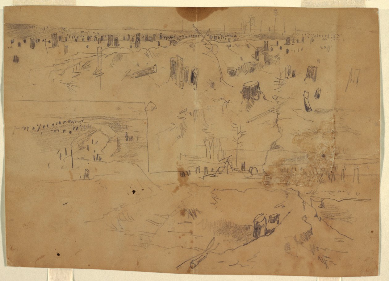Studies of a Battlefield with Tree Stumps and Blasted Tree Trunks, Petersburg, Virginia by Winslow Homer