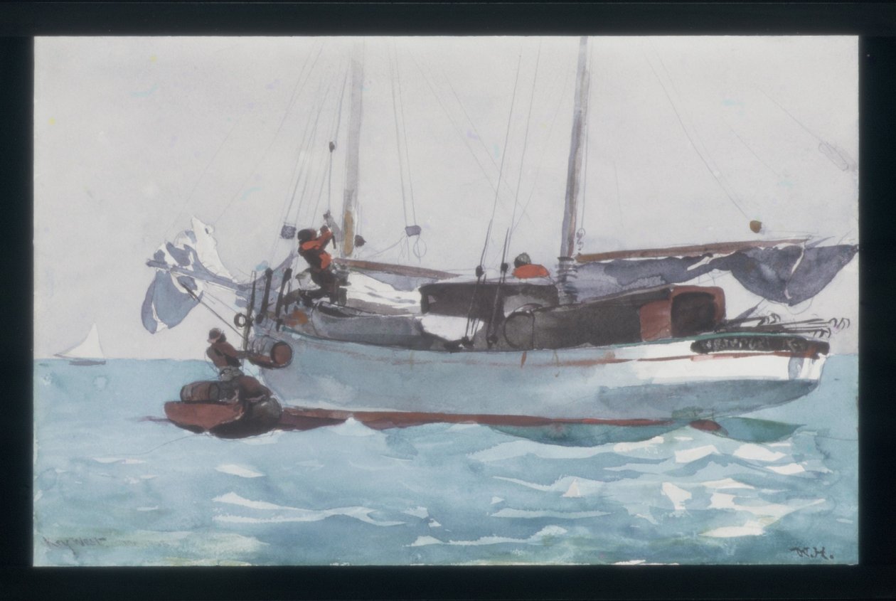 Taking on Wet Provisions (Schooner Marked Newport, K. W.) by Winslow Homer