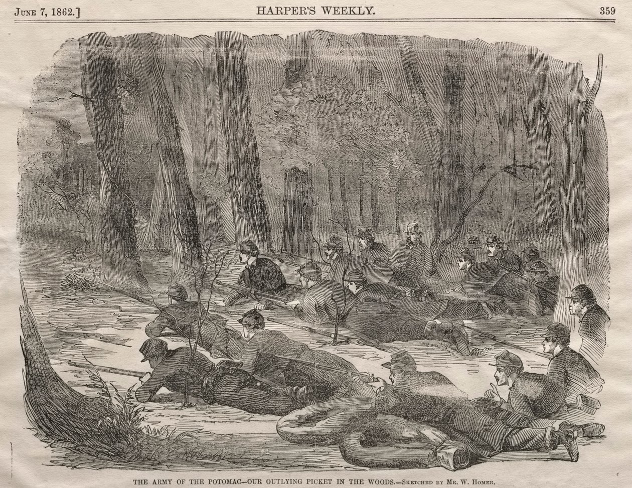 The Army of the Potomac - Our Outlying Picket in the Woods by Winslow Homer