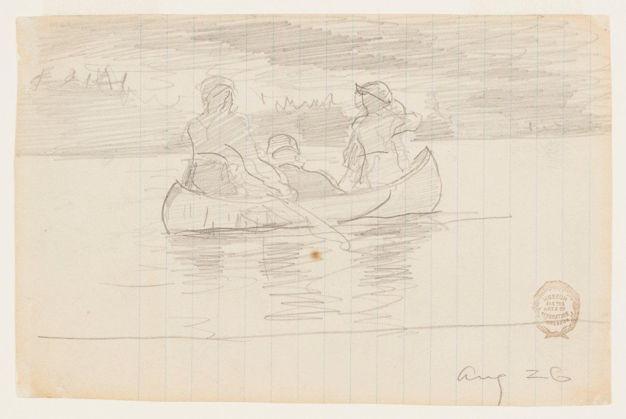 Three Men in a Canoe, Il Manigne, Quebec by Winslow Homer