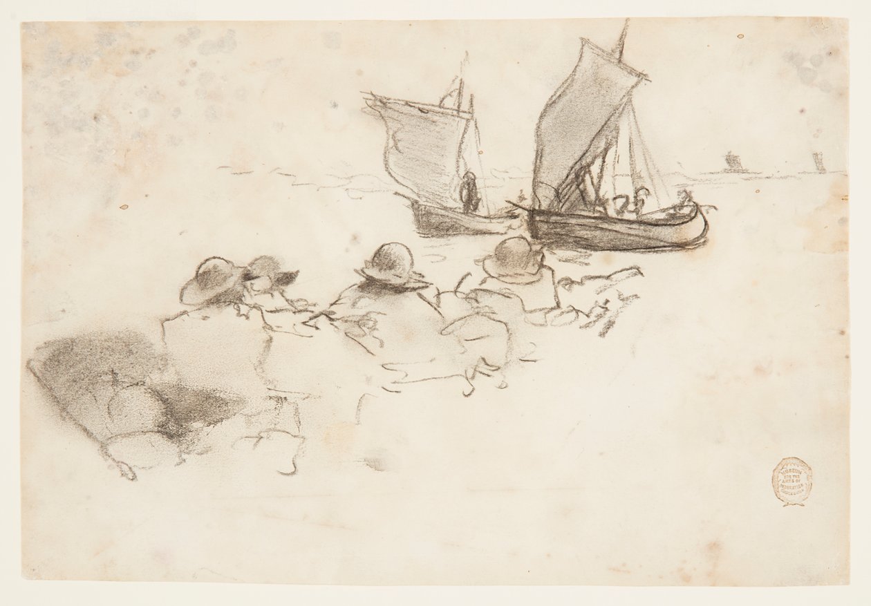 Two Fishing Boats with Sails, Cullercoats, England by Winslow Homer