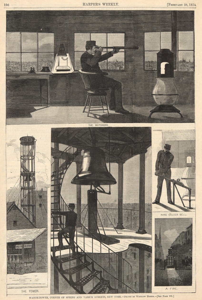 Watch-Tower, Corner of Spring and Varick Streets, New York, from Harper by Winslow Homer