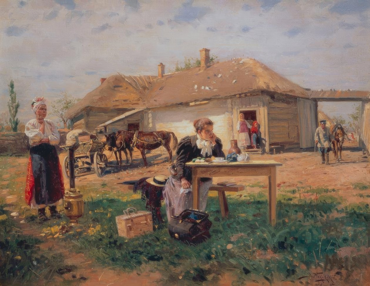 The Arrival of the Teacher in the Village by Wladimir Jegorowitsch Makowski