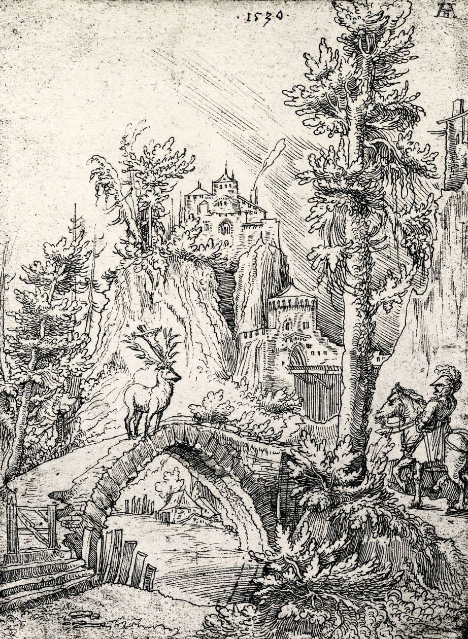 St. Hubertus in Front of the Stag Miracle by Wolf Huber