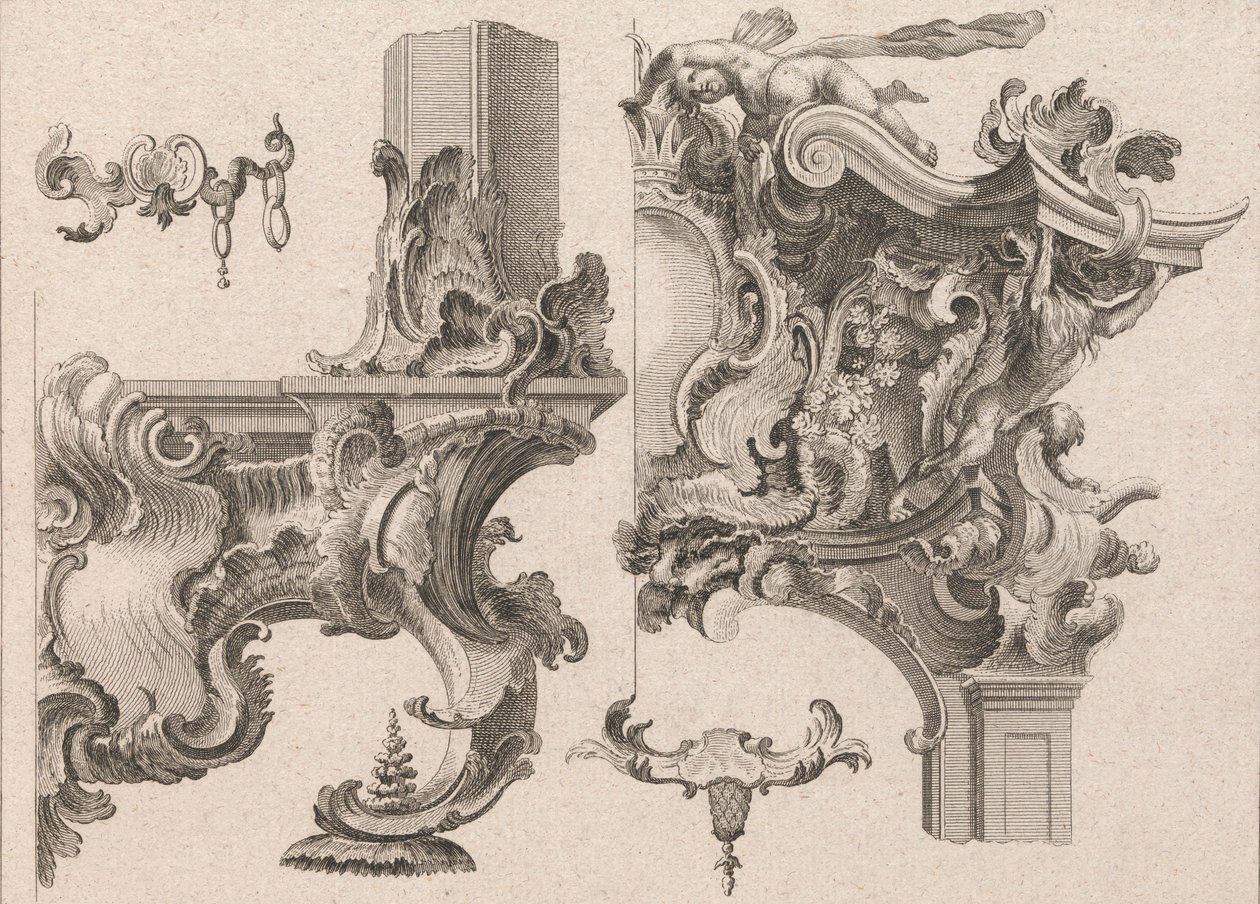 Suggestion for the Decoration of Lower Right and Top Right of an Altar Frame, Printed ca. 1750-56 by Wolffgang Christoph Mayr