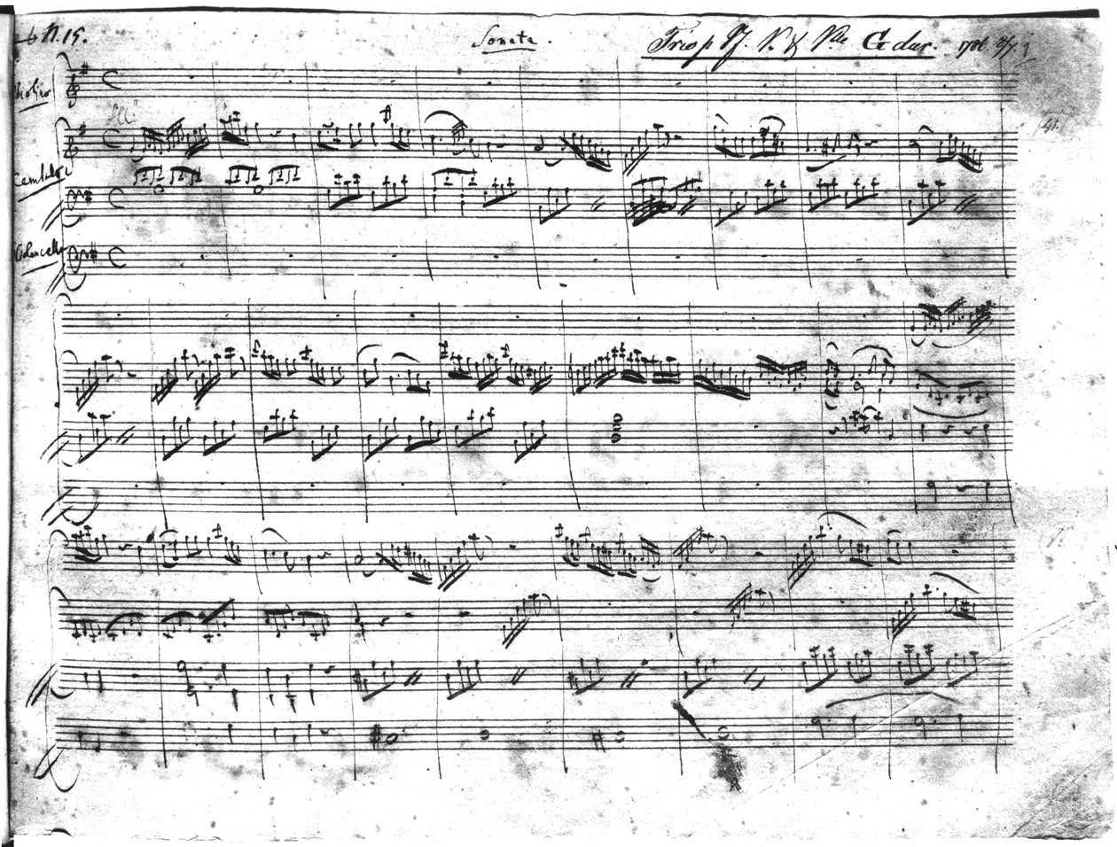 Trio in G Major for Violin, Harpsichord and Violoncello (K 496) 1786 (1st page) by Wolfgang Amadeus Mozart