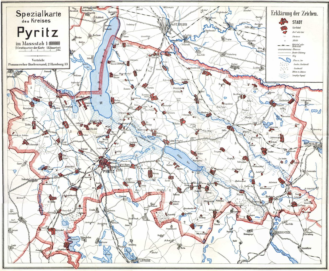 Pre-war Map of Pyritz and the Pyritz District by Wolfgang Langkabel