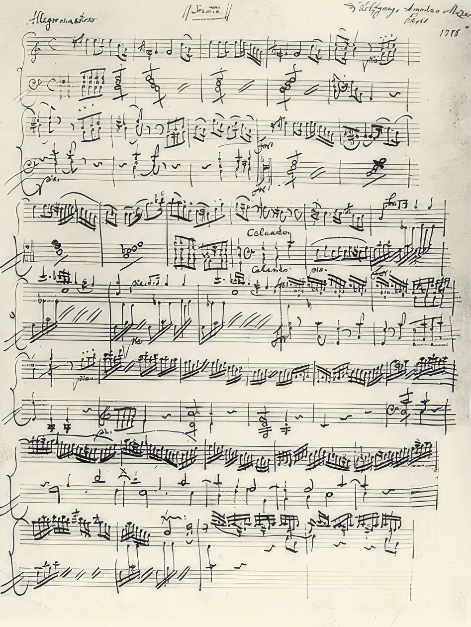 Beginning of the Piano Sonata in A Minor. KV310. Autograph. 1778 by Wolfgang Amadeus Mozart