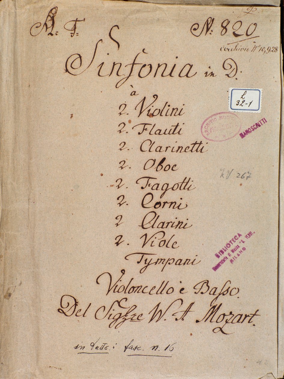 First page of sheet music for Symphony No. 4 in D, by Mozart by Wolfgang Amadeus Mozart