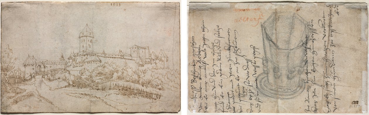 View of a Castle (recto); Eight-Sided Cup (verso) by Wolfgang Huber