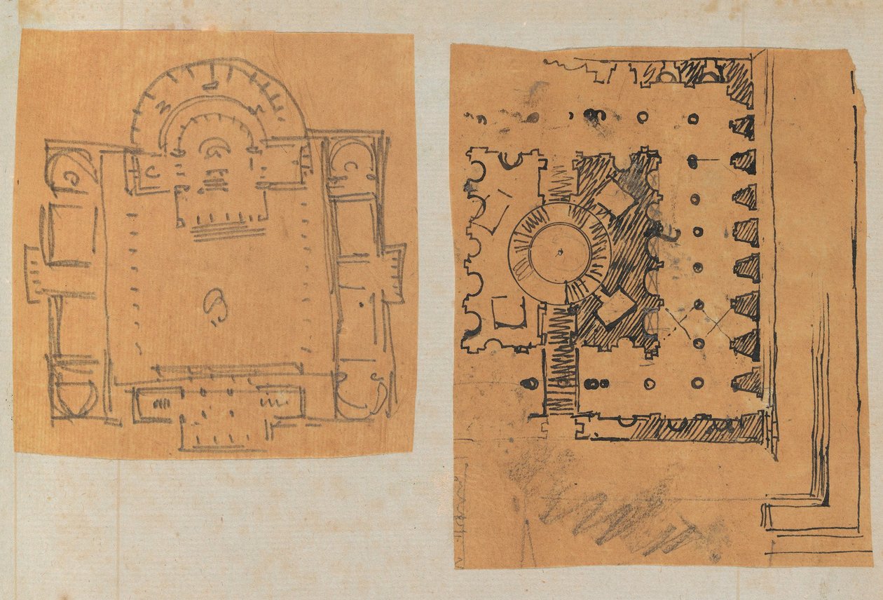 Page from a Scrapbook containing Drawings and Several Prints of Architecture, Int..., ca. 1800-1850 by Workshop of Charles Percier, Workshop of Pierre