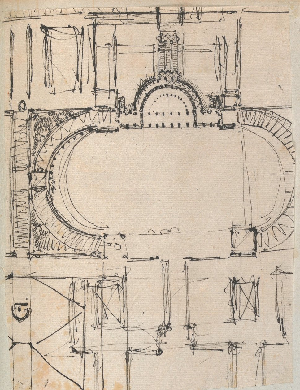 Page from a Scrapbook containing Drawings and Several Prints of Architecture, Int..., ca. 1800-1850 by Workshop of Charles Percier, Workshop of Pierre