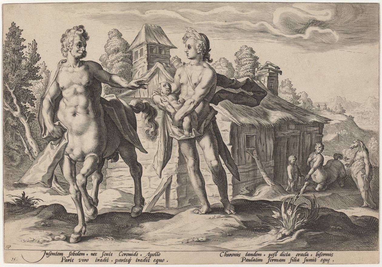 Apollo Entrusting Chiron with the Education of Asclepius by Workshop of Hendrick Goltzius, after Hendrick Goltzius