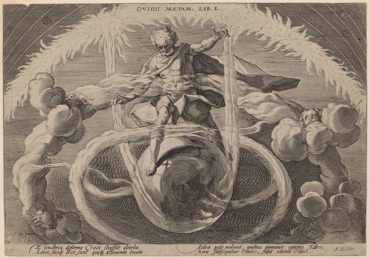 Chaos: The Untangling of Chaos, or the Creation of the Elements by Workshop of Hendrick Goltzius, after Hendrick Goltzius