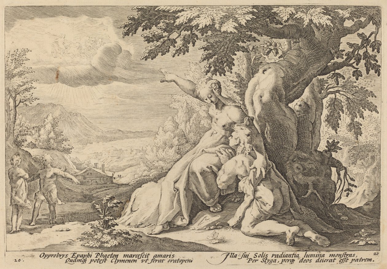 Clymene Urging Phaeton to Find Helios by Workshop of Hendrick Goltzius, after Hendrick Goltzius