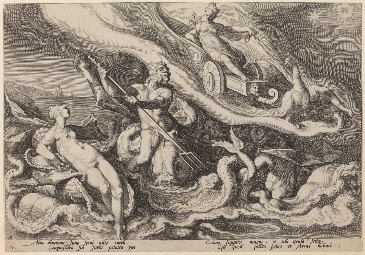 Juno Complaining to Oceanus and Tethys about Callisto by Workshop of Hendrick Goltzius, after Hendrick Goltzius