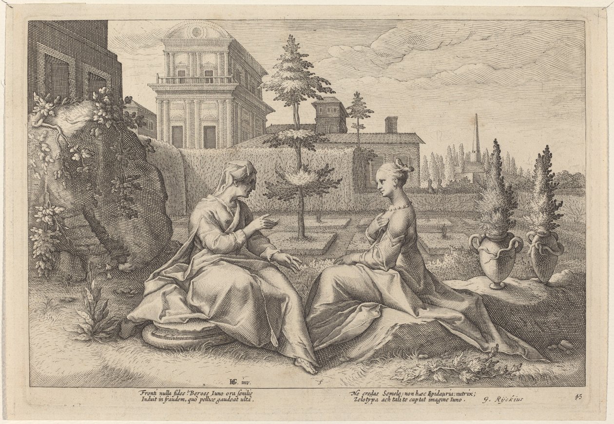 Juno in the Form of Beroe, Warning Semele by Workshop of Hendrick Goltzius, after Hendrick Goltzius