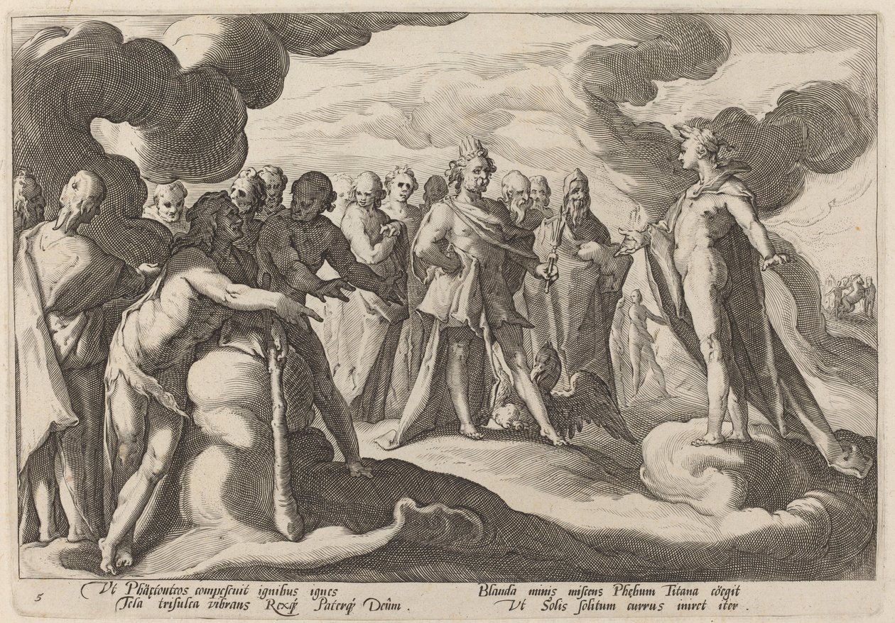 Jupiter and the Gods Asking Helios to Resume Control of the Chariot by Workshop of Hendrick Goltzius, after Hendrick Goltzius