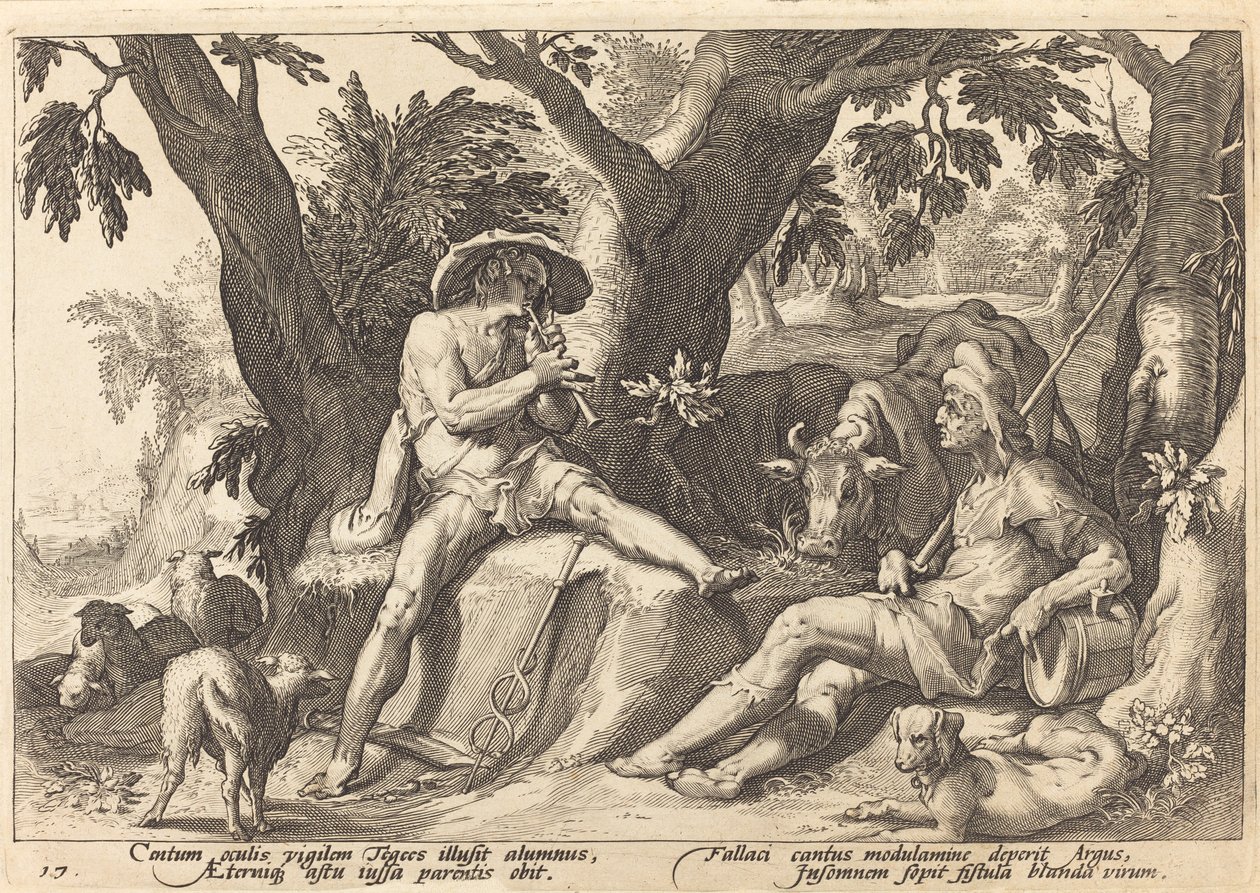 Mercury Putting Argus to Sleep by Workshop of Hendrick Goltzius, after Hendrick Goltzius