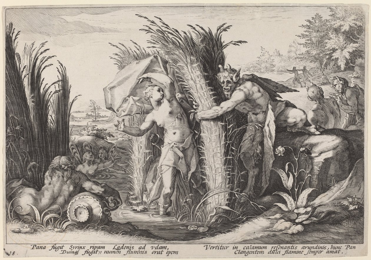 Pan and Syrinx by Workshop of Hendrick Goltzius, after Hendrick Goltzius