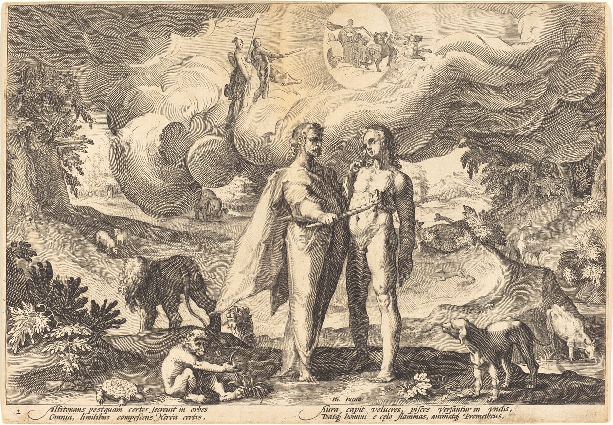 Prometheus Making Man and Animating Him with Fire from Heaven by Workshop of Hendrick Goltzius, after Hendrick Goltzius