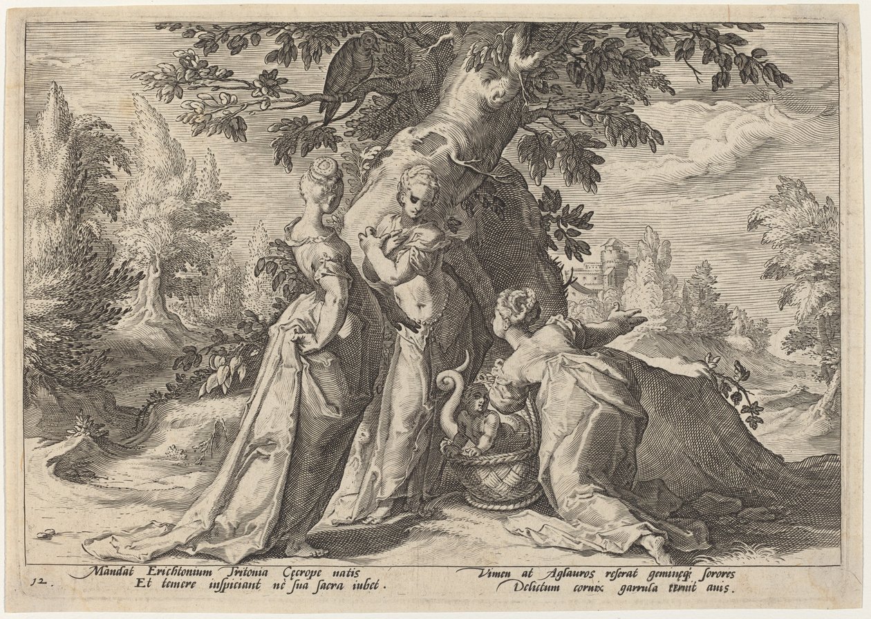 The Daughters of Cecrops Open the Casket Entrusted to Them by Minerva by Workshop of Hendrick Goltzius, after Hendrick Goltzius