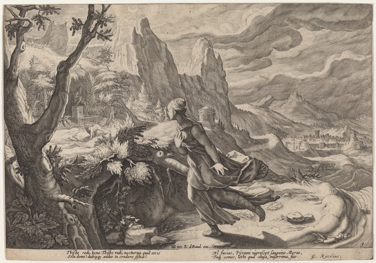 Thisbe Frightened by the Lion by Workshop of Hendrick Goltzius, after Hendrick Goltzius