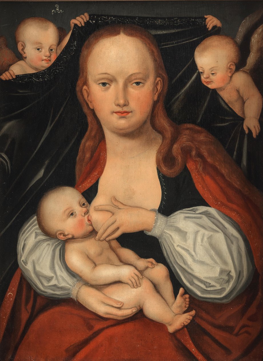 The Madonna and Child before a curtain held by two angels by workshop of Lucas Cranach the Elder