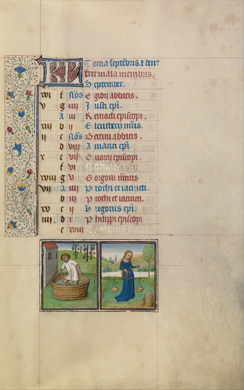 A Man Treading Grapes; Zodiacal Sign of Libra by Workshop of Willem Vrelant