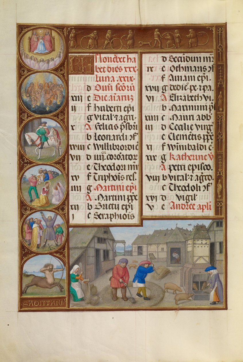 Threshing and Pig Feeding; Zodiacal Sign of Sagittarius by Workshop of the Master of James IV of Scotland