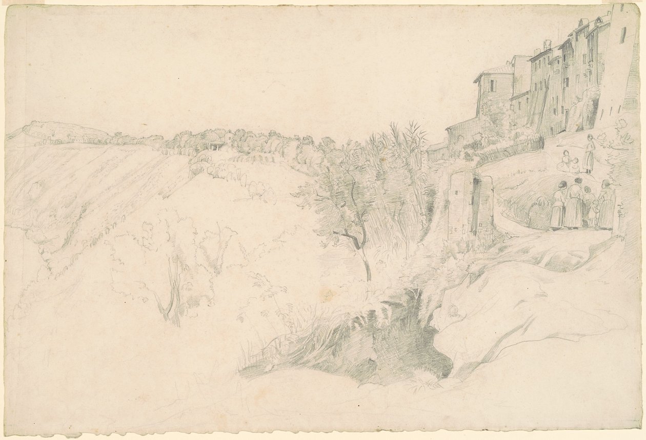 Hillside with Houses and Figures by Worthington Whittredge