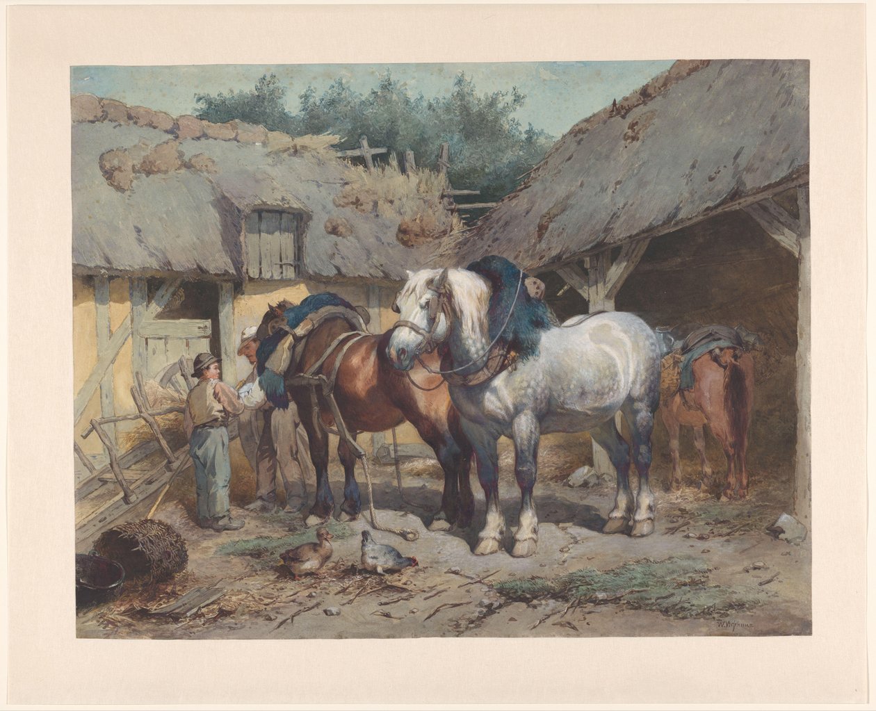 Horses by a Stable by Wouter  Verschuur