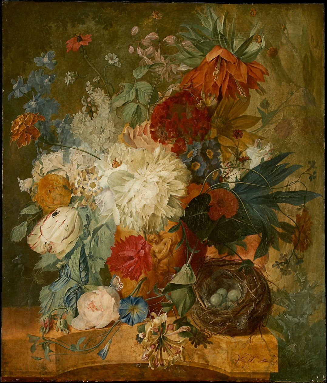 Still Life with Bouquet of Flowers and Bird