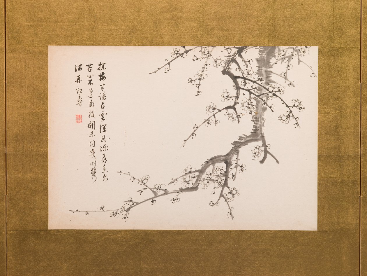 Prunus Blossoms, folding screen, panel 2 of 4, Edo period 1844 by Yamamoto Baiitsu