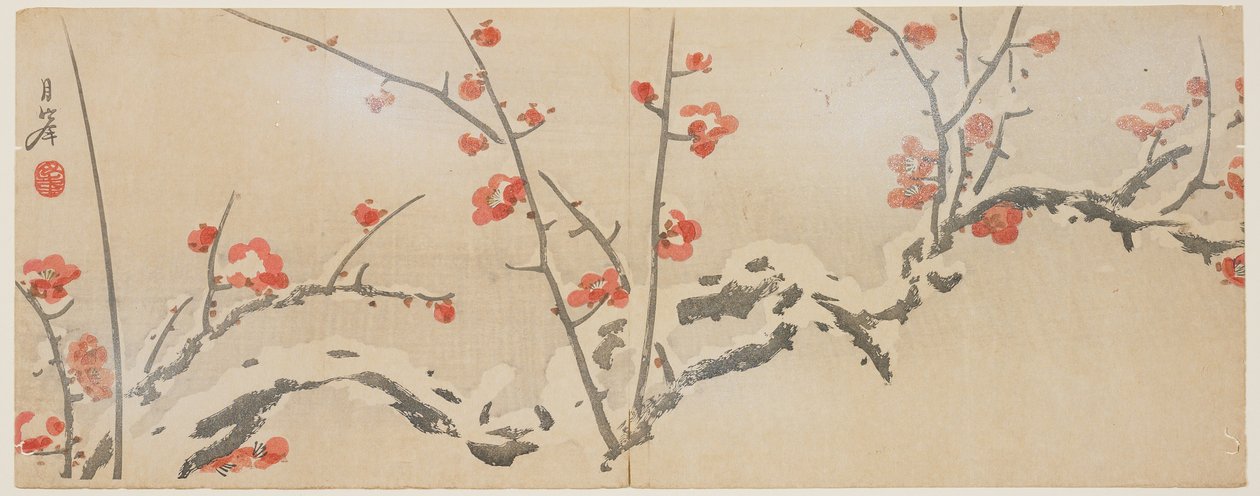 Flowering plums in snow, c.1818-29 by Yamaoka Gepp